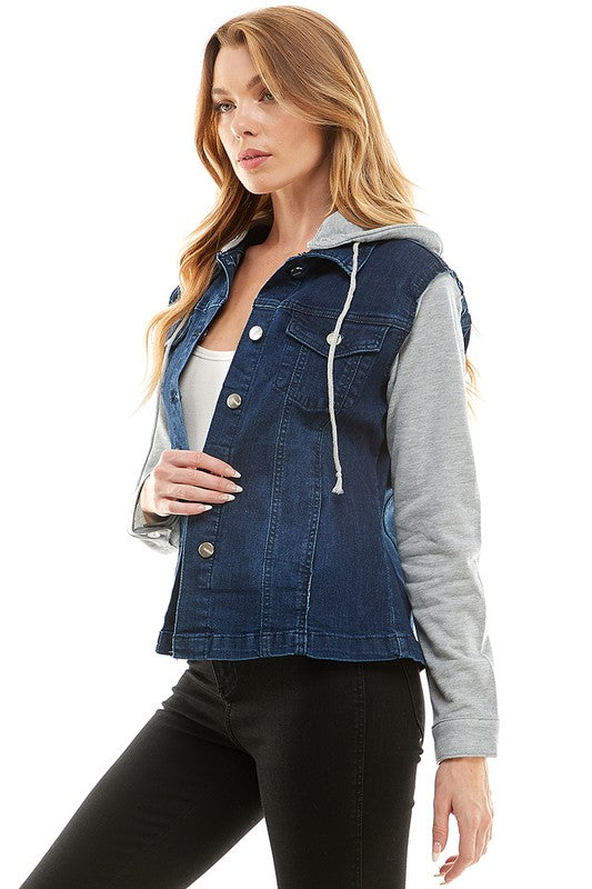 Women Spandex Ladies Denim Jacket with Fleece Hoodie | Zarnesh