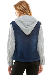 Women Spandex Ladies Denim Jacket with Fleece Hoodie | Zarnesh