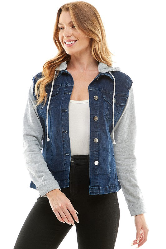 Women Spandex Ladies Denim Jacket with Fleece Hoodie | Zarnesh