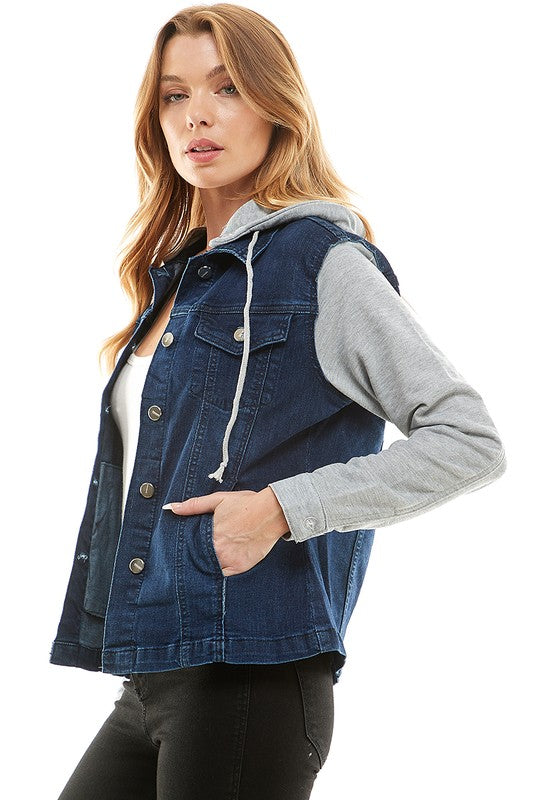 Women Spandex Ladies Denim Jacket with Fleece Hoodie | Zarnesh