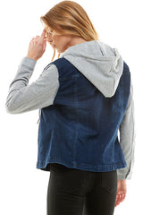 Women Spandex Ladies Denim Jacket with Fleece Hoodie | Zarnesh