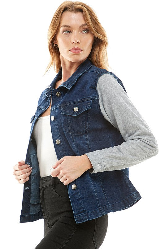 Women Spandex Ladies Denim Jacket with Fleece Hoodie | Zarnesh