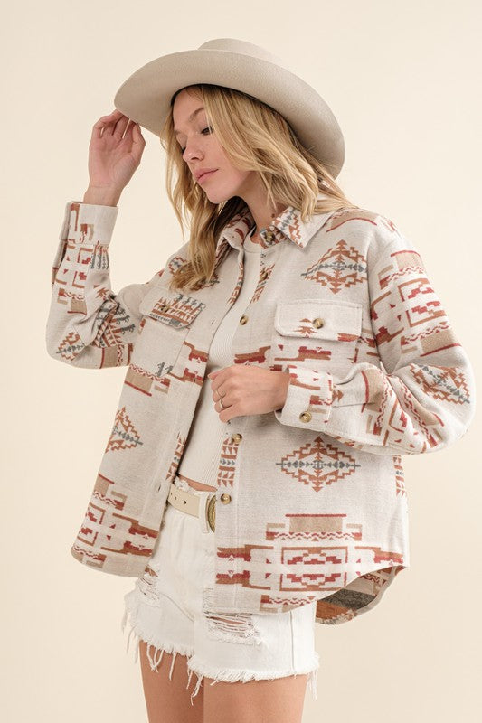 Women Blue B Exclusive Jacquard Aztec Shirt Jacket | Zarnesh