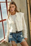 Women Twill Crop Crochet Sleeve Jacket | Zarnesh