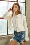 Women Twill Crop Crochet Sleeve Jacket | Zarnesh