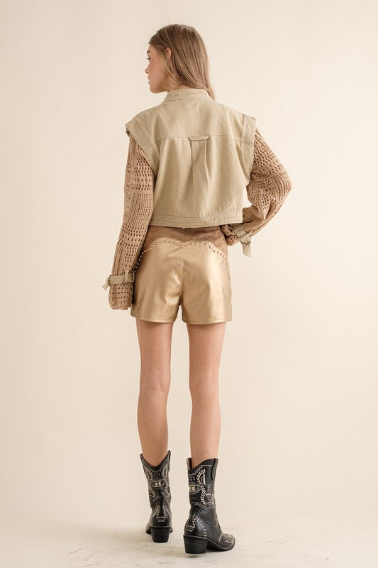 Women Twill Crop Crochet Sleeve Jacket | Zarnesh