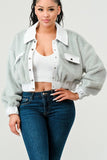 Women Athina Drop Shoulder Denim Contrast Fur Crop Jacket Zarnesh