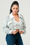 Women Athina Drop Shoulder Denim Contrast Fur Crop Jacket Zarnesh