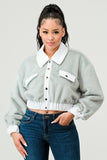 Women Athina Drop Shoulder Denim Contrast Fur Crop Jacket Zarnesh