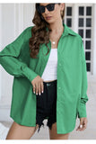 Women Lapel Collar Loose Fit Long Sleeves Button Down Shirt Zarnesh