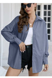 Women Lapel Collar Loose Fit Long Sleeves Button Down Shirt Zarnesh