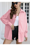 Women Lapel Collar Loose Fit Long Sleeves Button Down Shirt Zarnesh