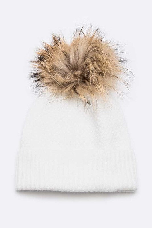 Women Large Natural Fur Pom Soft Beanie | Zarnesh