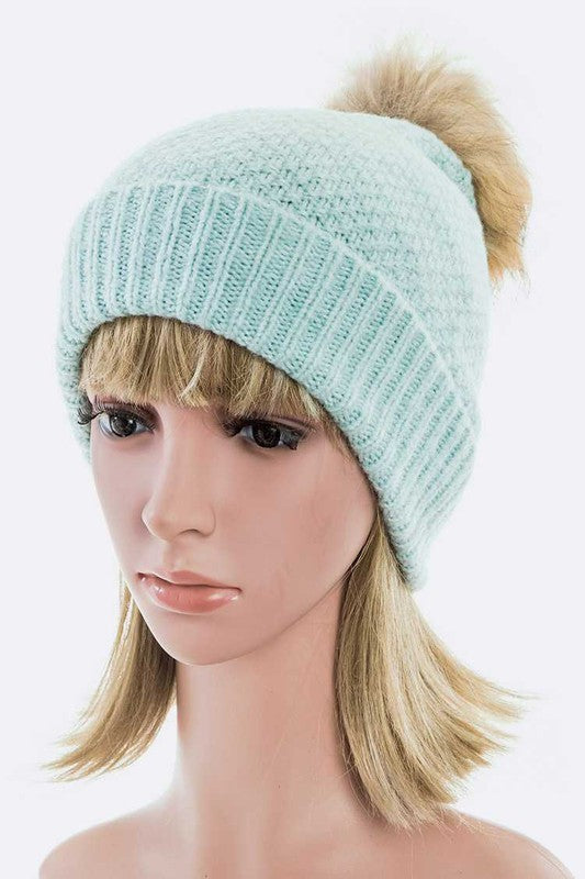 Women Large Natural Fur Pom Soft Beanie | Zarnesh