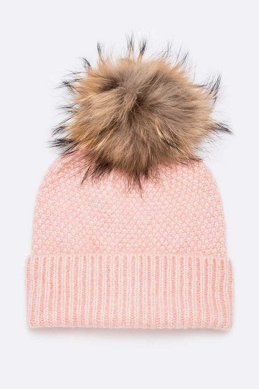 Women Large Natural Fur Pom Soft Beanie | Zarnesh