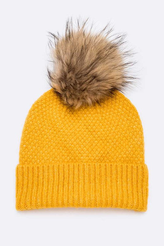 Women Large Natural Fur Pom Soft Beanie | Zarnesh