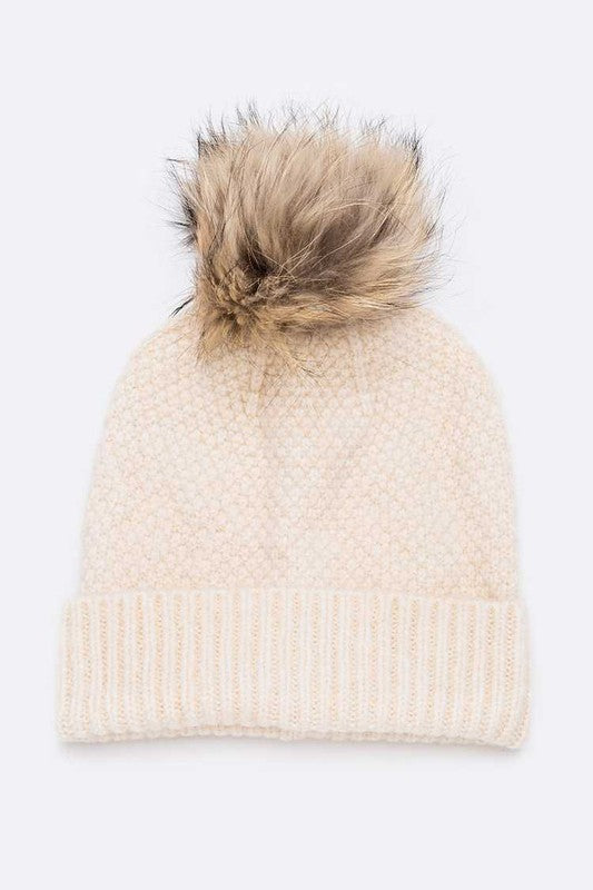 Women Large Natural Fur Pom Soft Beanie | Zarnesh