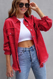 Women Oversized Chest Pockets Ripped Denim Tattered jacket Zarnesh
