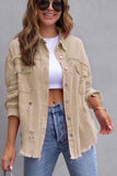 Women Oversized Chest Pockets Ripped Denim Tattered jacket Zarnesh