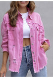 Women Oversized Chest Pockets Ripped Denim Tattered jacket Zarnesh