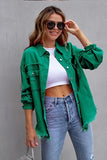 Women Oversized Chest Pockets Ripped Denim Tattered jacket Zarnesh