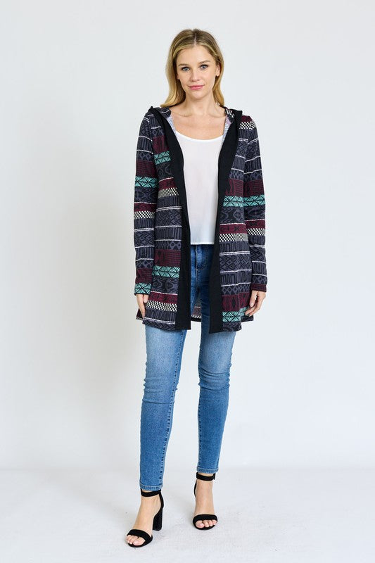 Women Plus Long Tribal Print Hooded Cardigan | Zarnesh