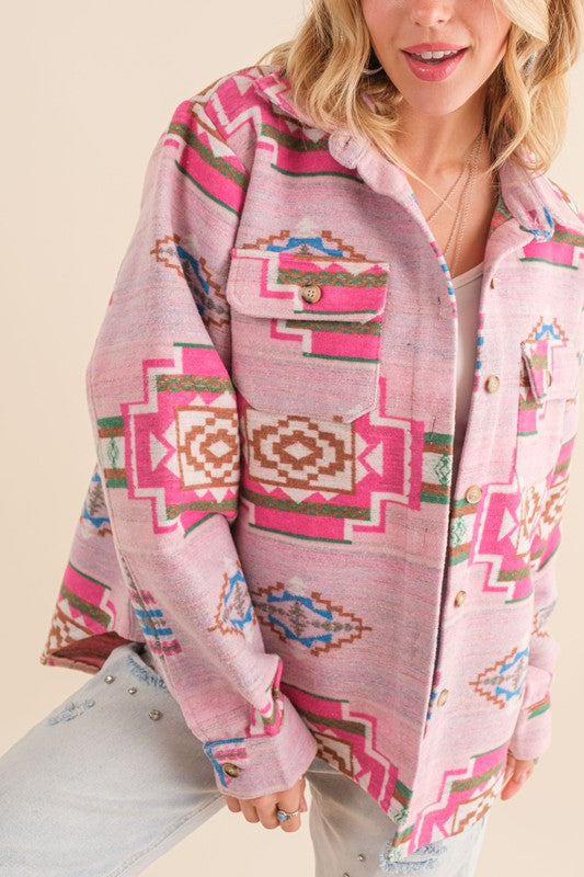 Women Blue B Exclusive Jacquard Aztec Shirt Jacket | Zarnesh