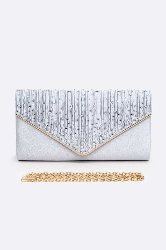 Women Crystal Pave Pleated Satin Clutch Bag | Zarnesh