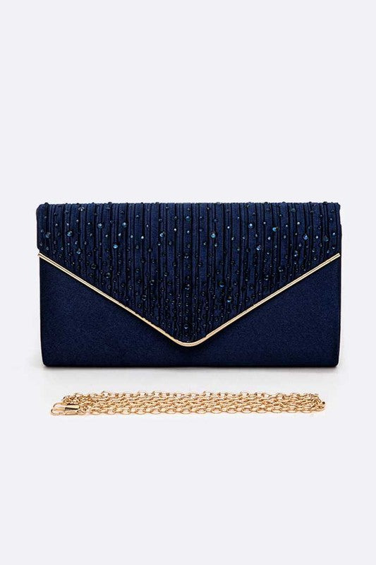 Women Crystal Pave Pleated Satin Clutch Bag | Zarnesh