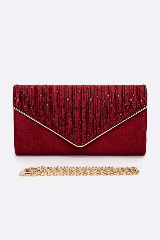 Women Crystal Pave Pleated Satin Clutch Bag | Zarnesh