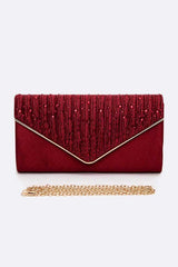 Women Crystal Pave Pleated Satin Clutch Bag | Zarnesh