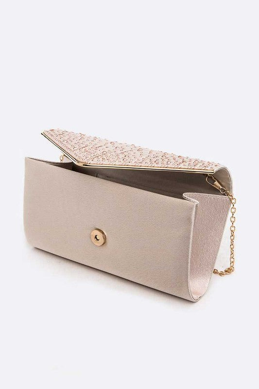 Women Crystal Pave Pleated Satin Clutch Bag | Zarnesh