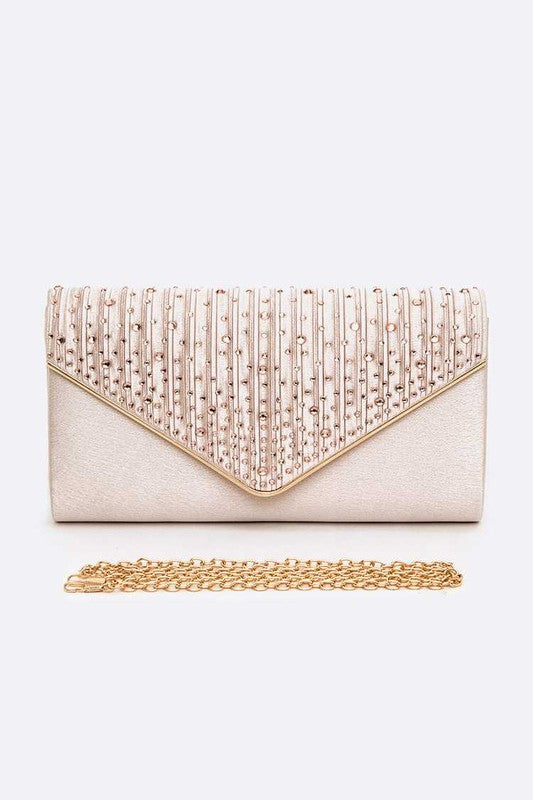 Women Crystal Pave Pleated Satin Clutch Bag | Zarnesh