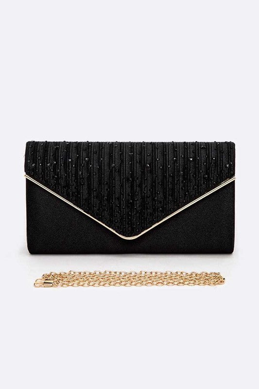 Women Crystal Pave Pleated Satin Clutch Bag | Zarnesh