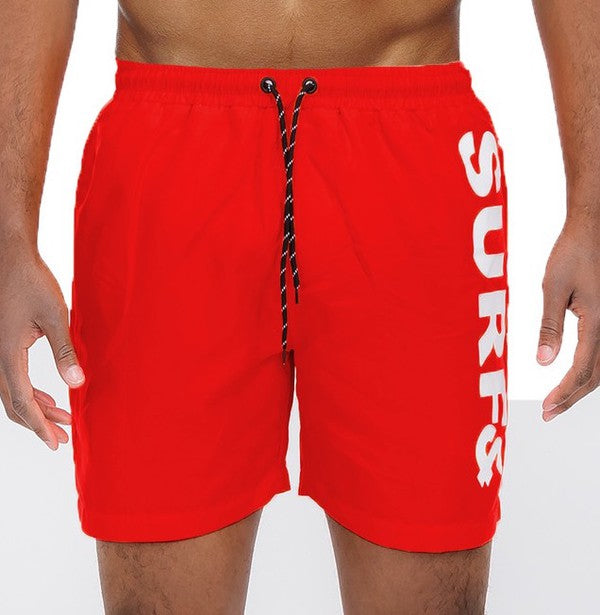 Men's Solid Lined Beach Swim Text Swim Shorts | Zarnesh