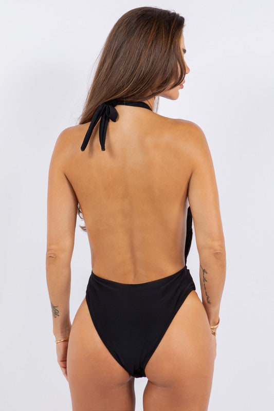 Women's One Piece Bathing Suit Deep Open with Belt | Zarnesh