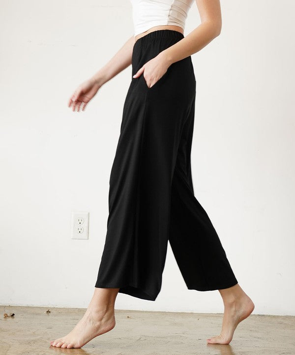 Women Bamboo Elastic Waist Pleat Ankle Length Wide Pants Zarnesh