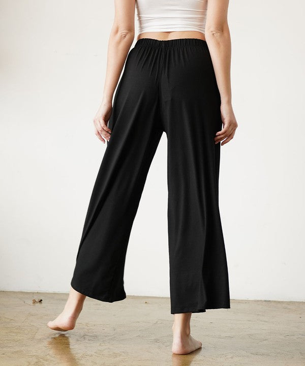 Women Bamboo Elastic Waist Pleat Ankle Length Wide Pants Zarnesh