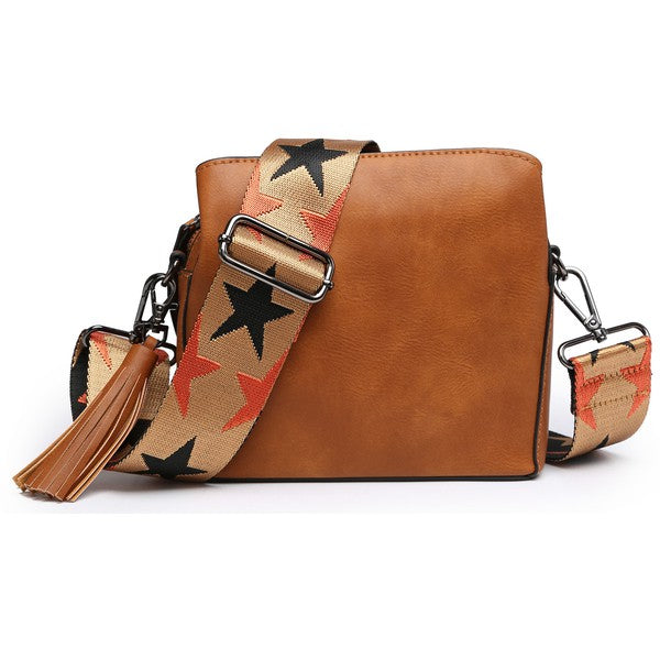 Small Crossbody Bag with Guitar Strap and Triple Pockets | Zarnesh