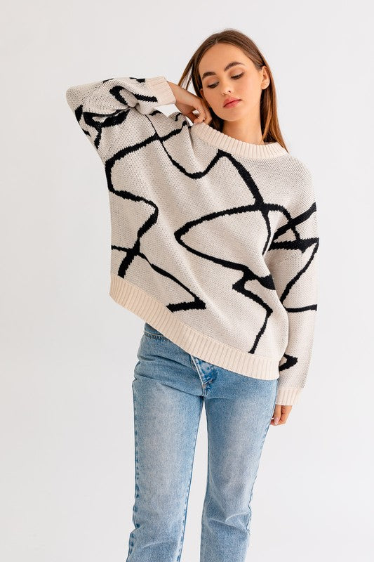 Women Abstract Pattern Oversized Sweater Top | Zarnesh