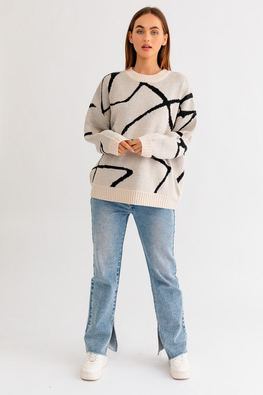 Women Abstract Pattern Oversized Sweater Top | Zarnesh