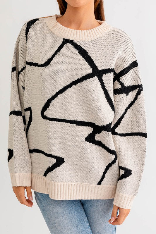 Women Abstract Pattern Oversized Sweater Top | Zarnesh