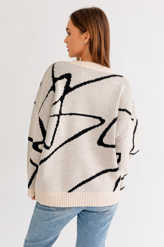 Women Abstract Pattern Oversized Sweater Top | Zarnesh