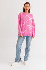 Women Abstract Pattern Oversized Sweater Top | Zarnesh