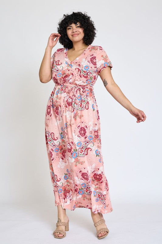 Women's Plus Floral Surplice Bodice Sash Maxi Dress | Zarnesh