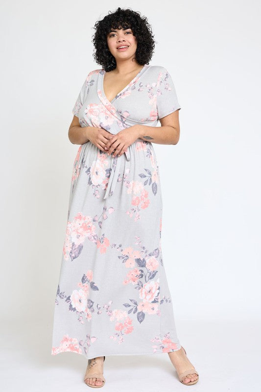 Women's Plus Floral Surplice Bodice Sash Maxi Dress | Zarnesh