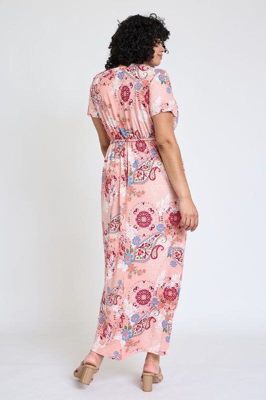 Women's Plus Floral Surplice Bodice Sash Maxi Dress | Zarnesh