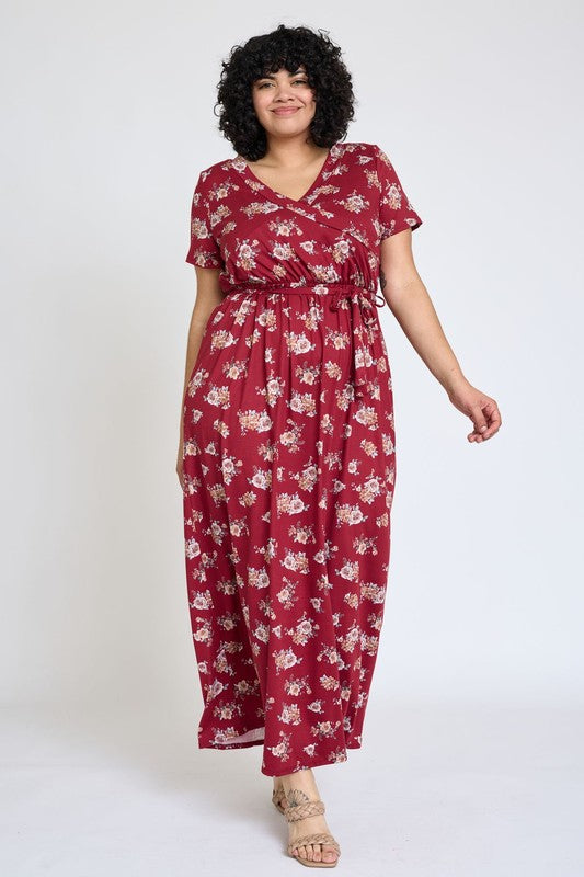 Women's Plus Floral Surplice Bodice Sash Maxi Dress | Zarnesh