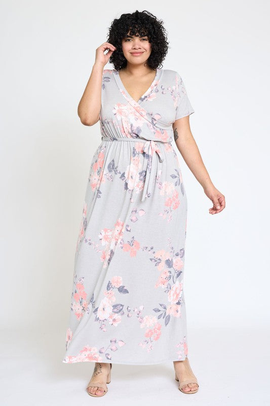 Women's Plus Floral Surplice Bodice Sash Maxi Dress | Zarnesh