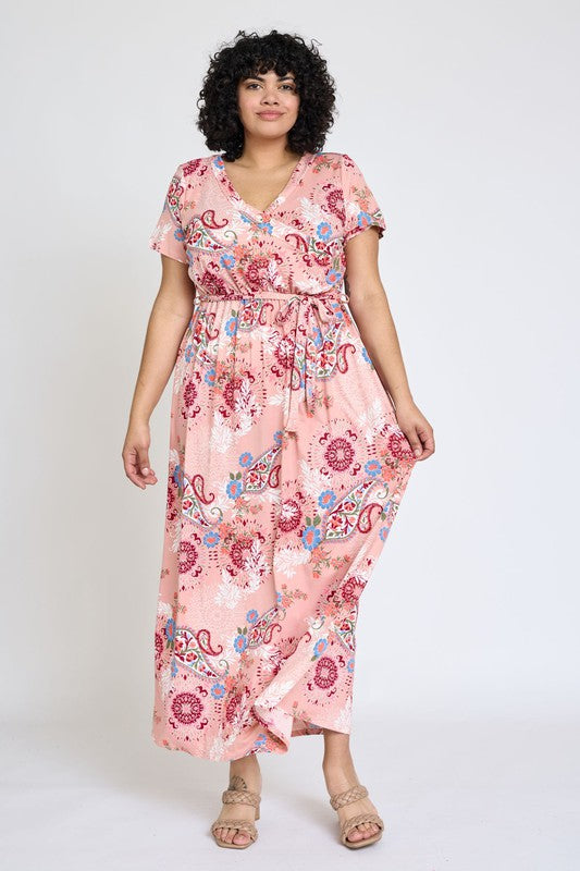 Women's Plus Floral Surplice Bodice Sash Maxi Dress | Zarnesh